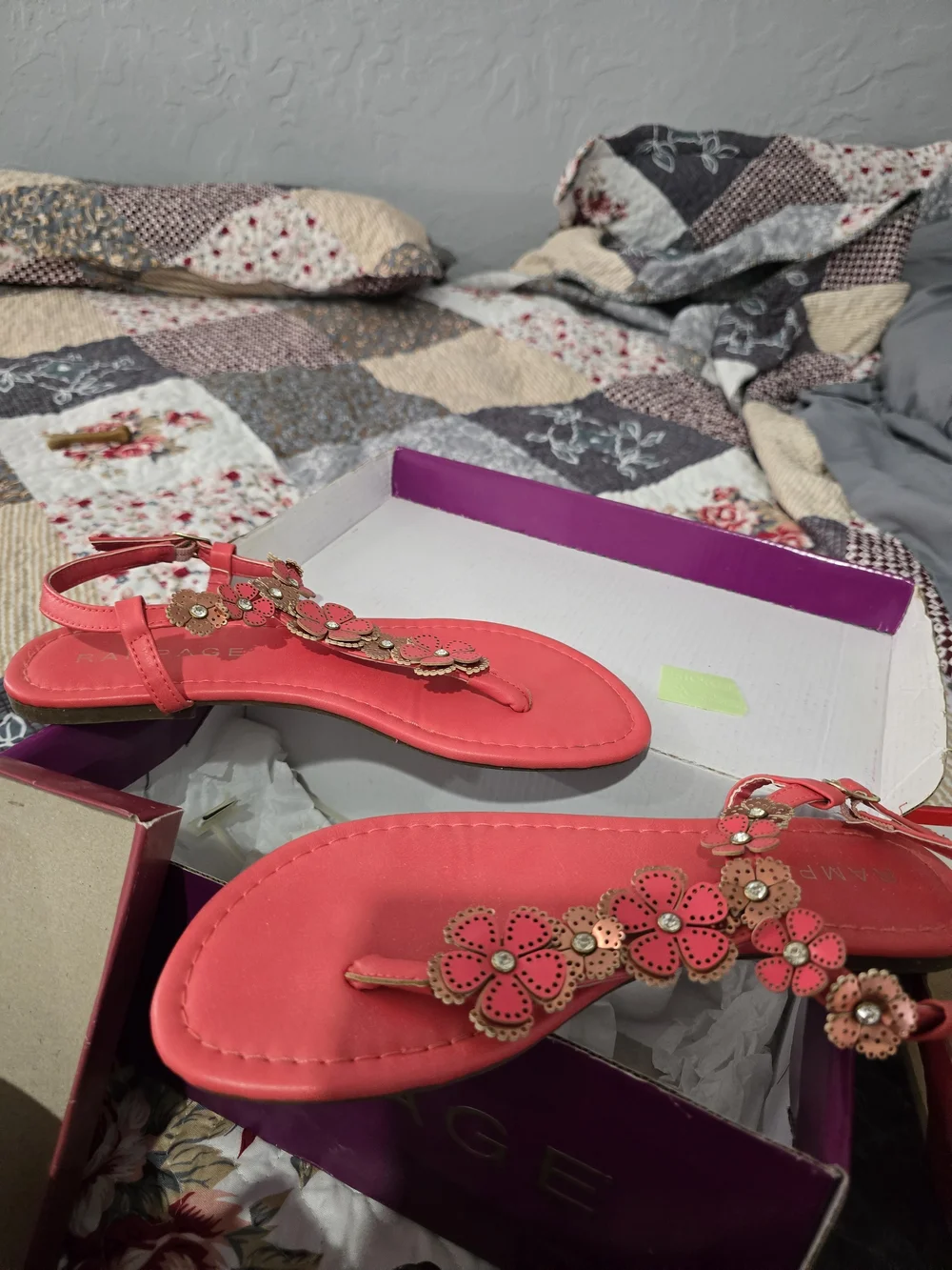 Women's Coral Floral T-Strap Sandals